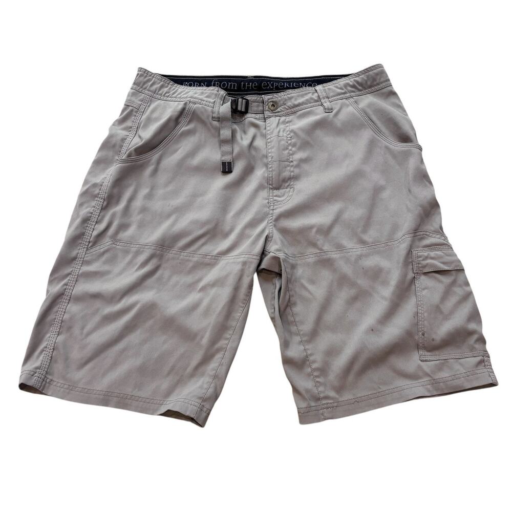 prAna Mens 36 Stretch Zion Shorts Tan Belted Stretch Nylon Hiking Bouldering***